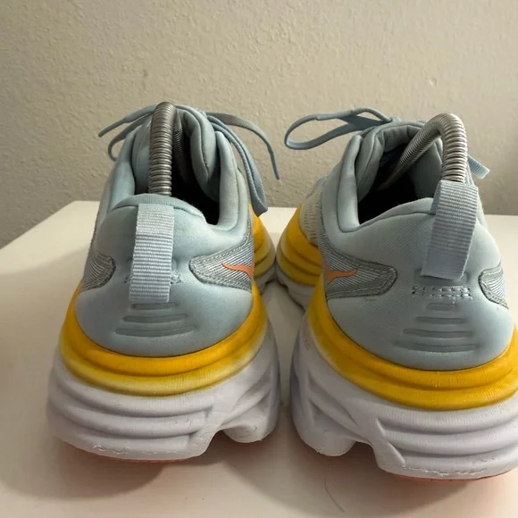Hoka bondi 8 Women's Light Blue and Yellow Athletic Shoes - Picture 5 of 11